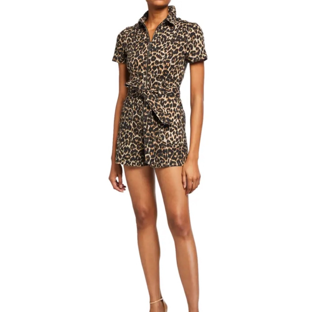 NWT Alice + Olivia Gorgeous Leopard Print Stretch Cotton Romper